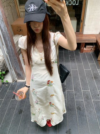 embroidered flower tea dress