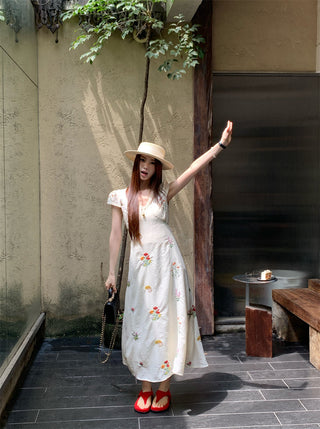 embroidered flower tea dress