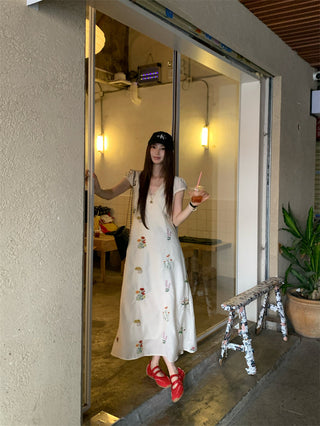 embroidered flower tea dress