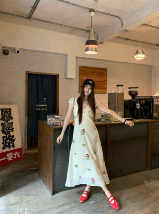 embroidered flower tea dress