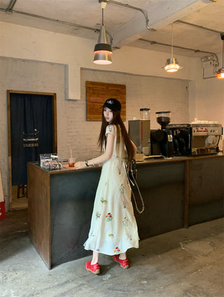 embroidered flower tea dress