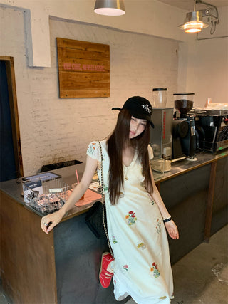 embroidered flower tea dress