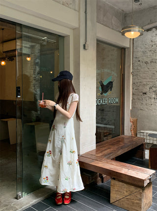 embroidered flower tea dress