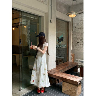 embroidered flower tea dress