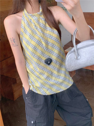 plaid halter chic top
