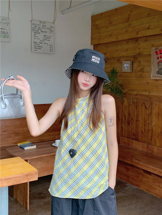 plaid halter chic top