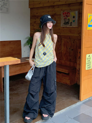 plaid halter chic top