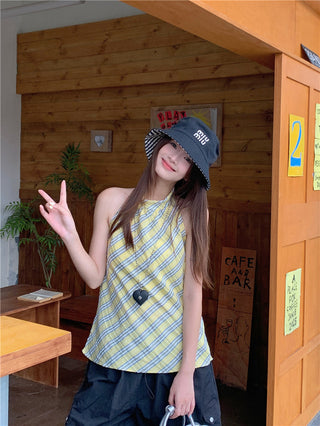 plaid halter chic top