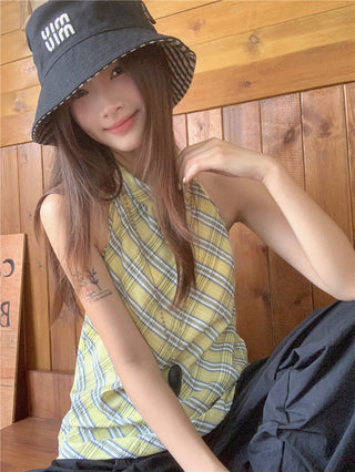 plaid halter chic top