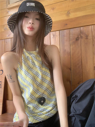 plaid halter chic top