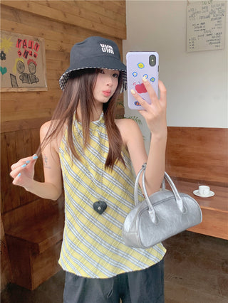 plaid halter chic top