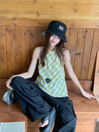 plaid halter chic top