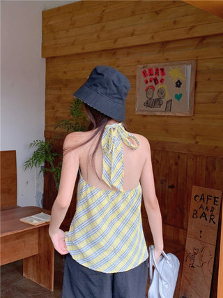 plaid halter chic top