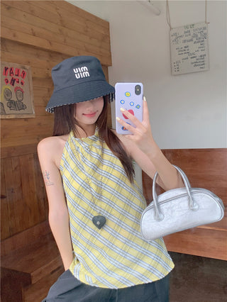 plaid halter chic top