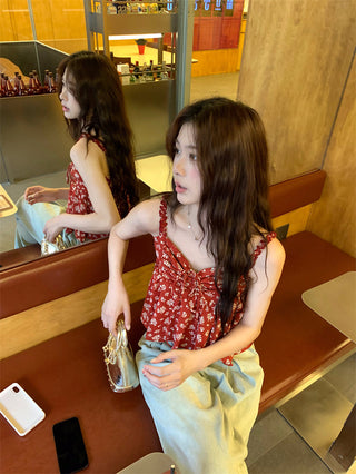 lace-up floral camisole