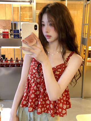 lace-up floral camisole