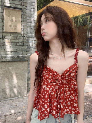 lace-up floral camisole