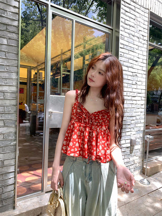 lace-up floral camisole