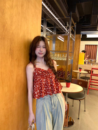 lace-up floral camisole