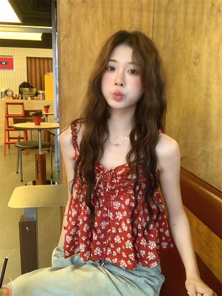 lace-up floral camisole