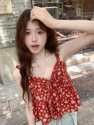 lace-up floral camisole