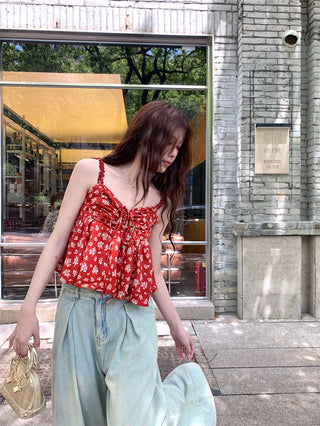 lace-up floral camisole