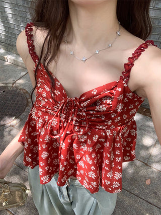 lace-up floral camisole