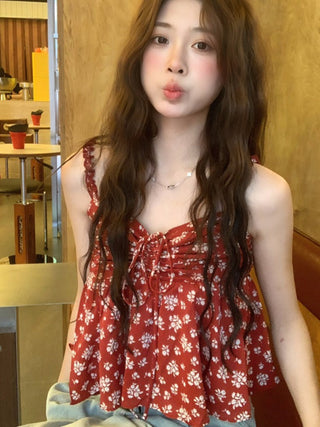 lace-up floral camisole