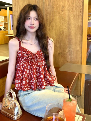 lace-up floral camisole