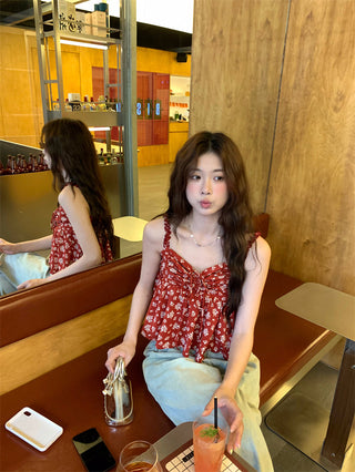 lace-up floral camisole