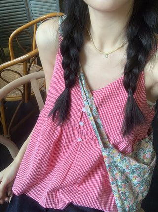 v-neck plaid camisole