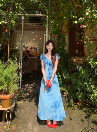 blue floral lace dress