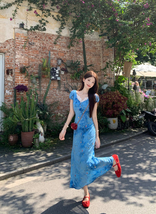 blue floral lace dress