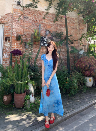 blue floral lace dress