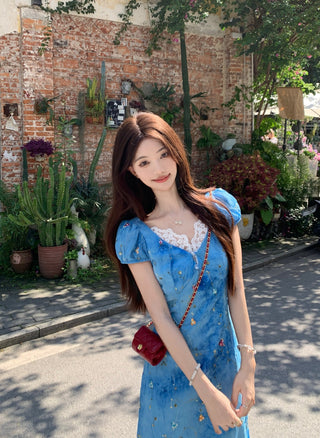 blue floral lace dress