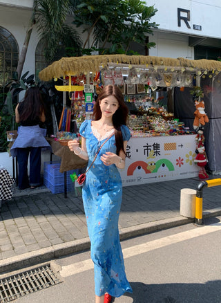 blue floral lace dress