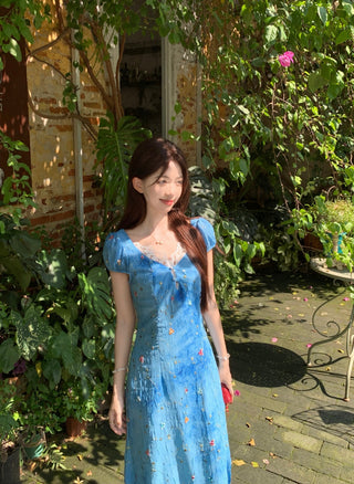 blue floral lace dress