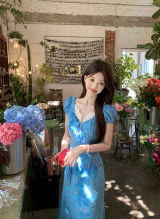 blue floral lace dress