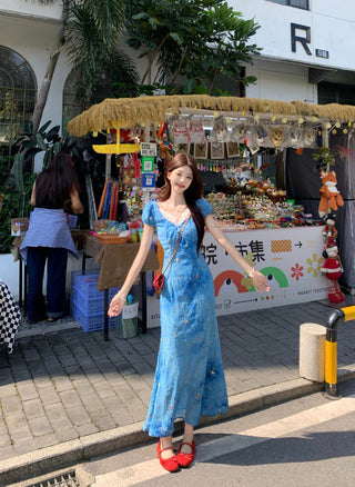 blue floral lace dress