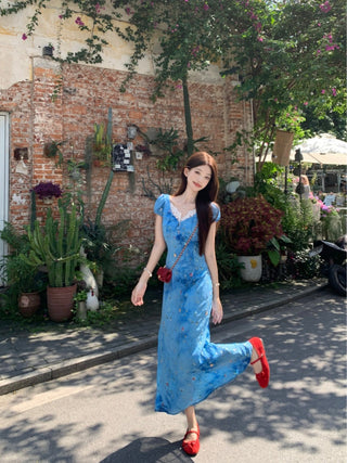 blue floral lace dress