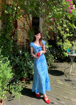 blue floral lace dress