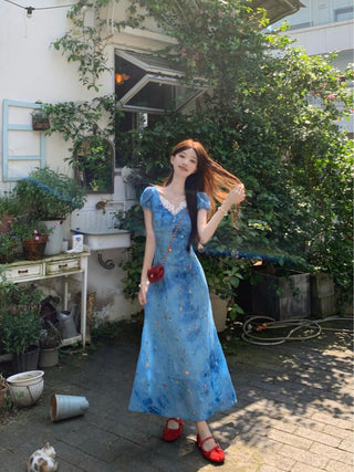 blue floral lace dress