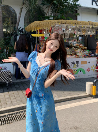 blue floral lace dress