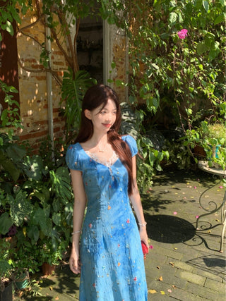 blue floral lace dress