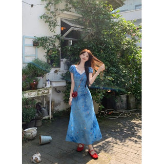 blue floral lace dress