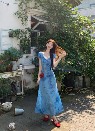 blue floral lace dress