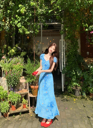 blue floral lace dress