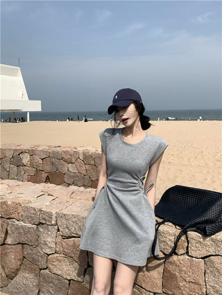 pink lace-up A-skirt Dress