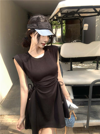 pink lace-up A-skirt Dress