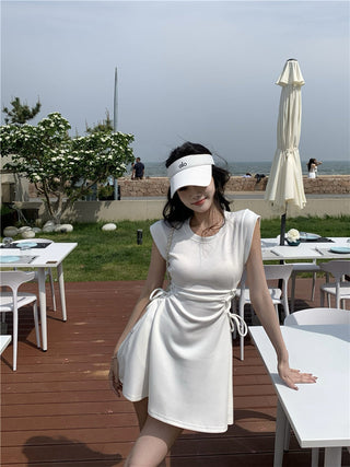 pink lace-up A-skirt Dress